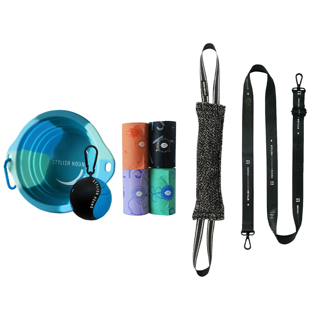 Collapsible Water Bowl + Duo Tug + Ball Holder + Tough Ball + Longer Strap + Poop Bag