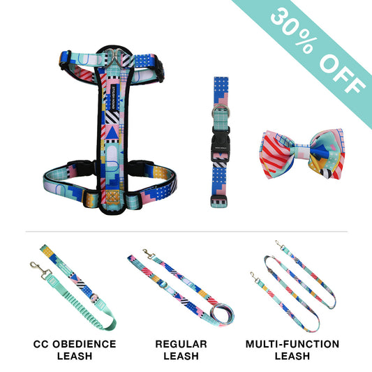 Chest Plate Harness + Leash + Collar + Bow Tie